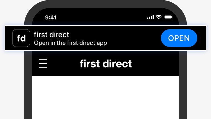 Banner at top of phone screen asking you to open your first direct App